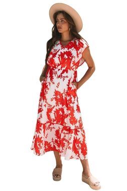 Mod Boutique Red White Floral Maxi Dress S EUC Lined Polyester Pockets